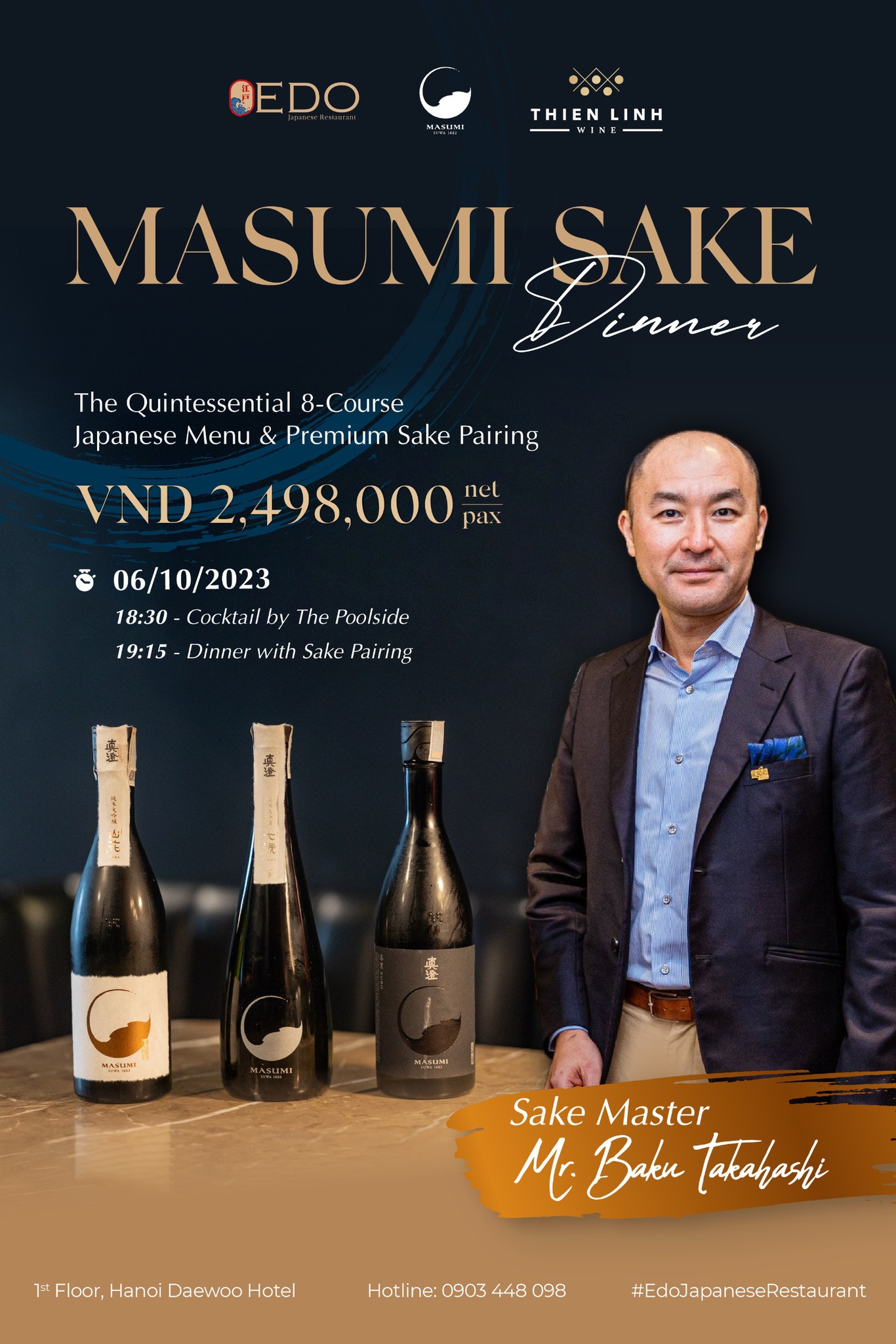 Đêm tiệc Sake Masumi với sự dẫn dắt của chuyên gia sake Baku Takahashi